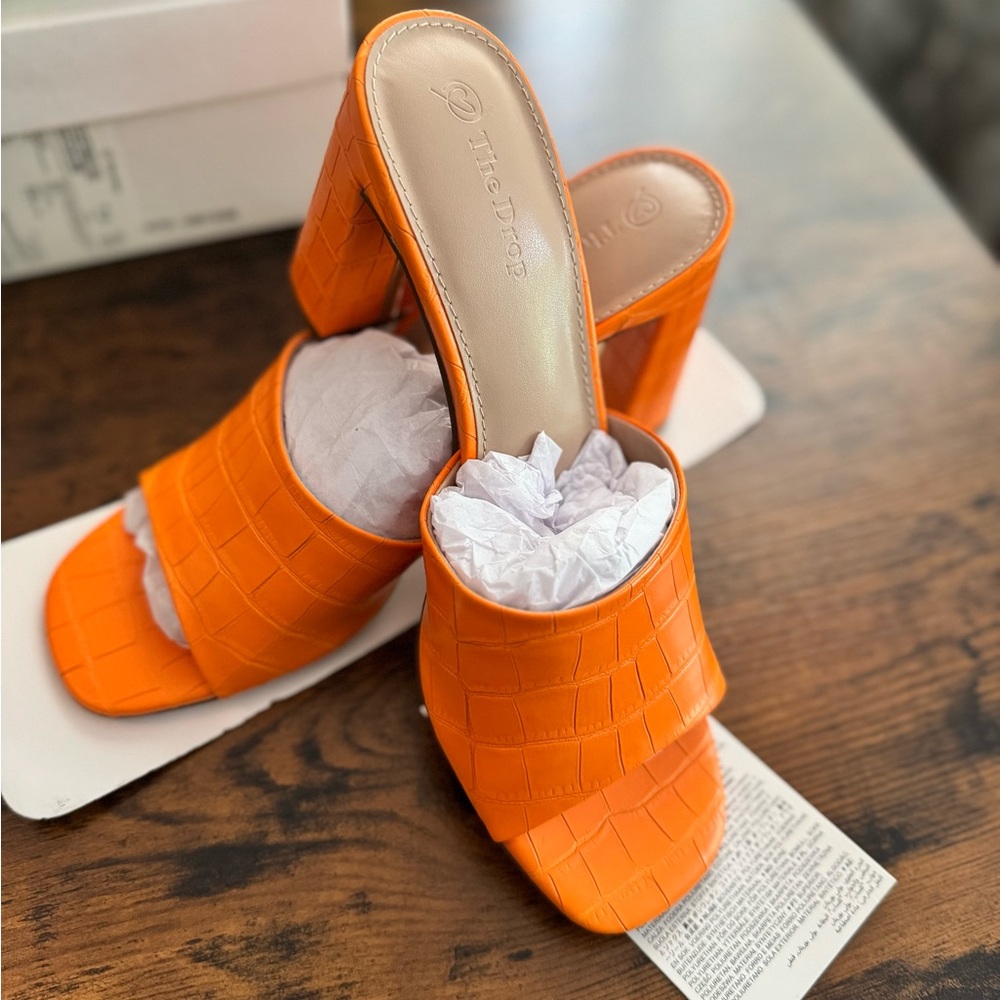 The Drop Orange Textured Mules